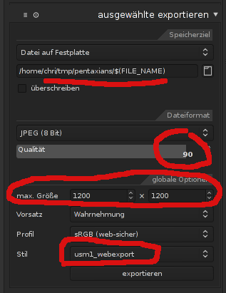 darktable export settings