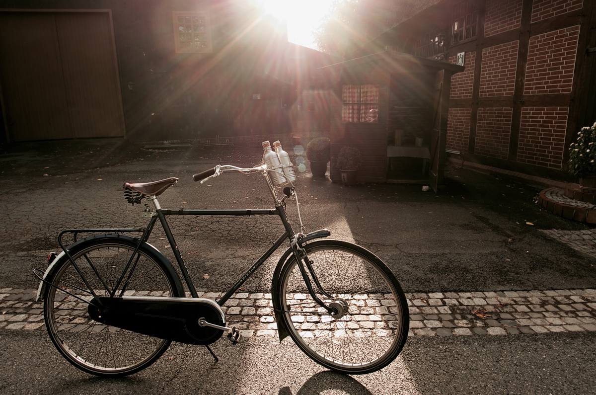 Eine Stadt, ein Fahrrad, ein Gang, eine Brennweite